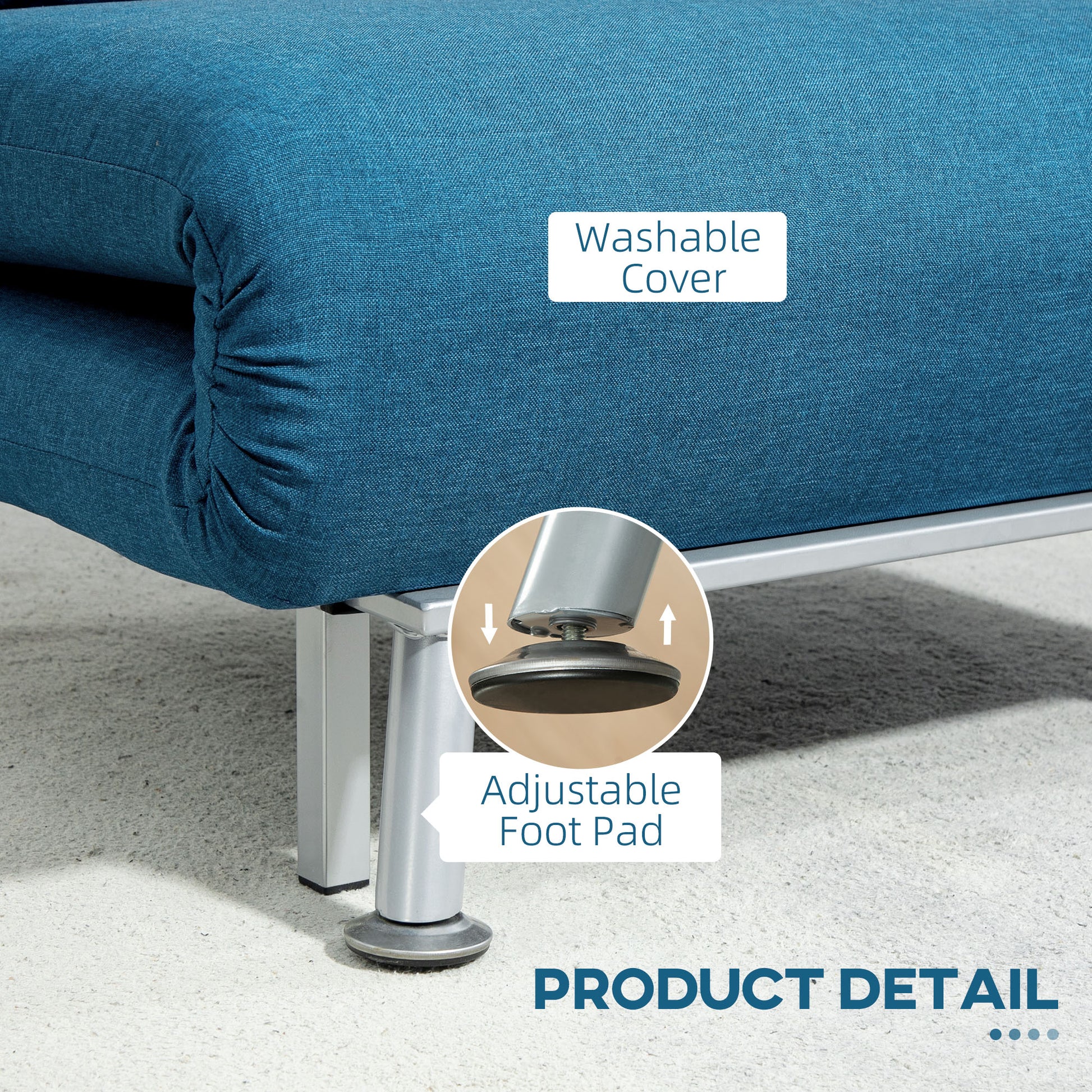 Light blue HOMCOM single folding sleeper chair sofa bed with five adjustable positions, convertible for seating or sleeping.