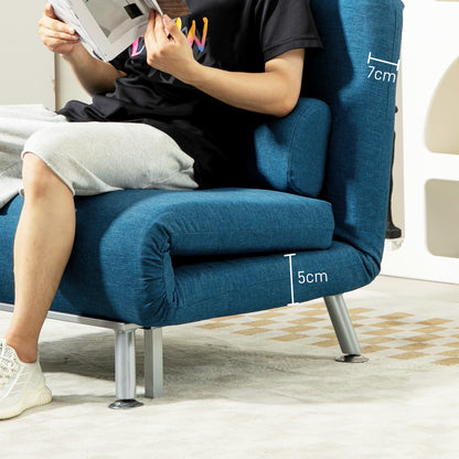 Light blue HOMCOM single folding sleeper chair sofa bed with five adjustable positions, versatile and compact for small spaces.