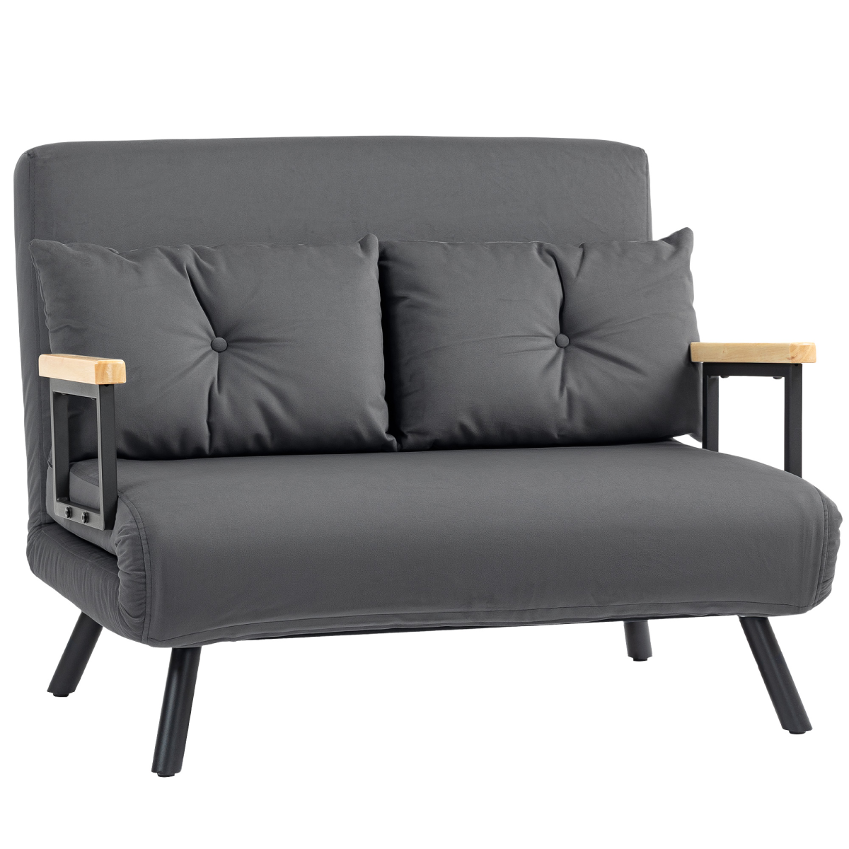 Light grey HOMCOM loveseat sofa bed showing adjustable backrest and stylish modern design for versatile comfort and home decor.