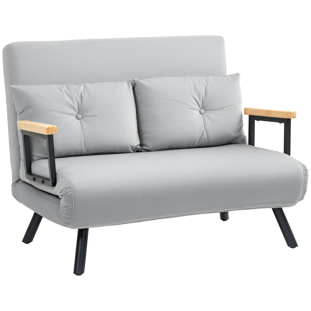 Light grey HOMCOM loveseat sofa bed with adjustable backrest, stylish design, and comfortable seating for small living spaces.
