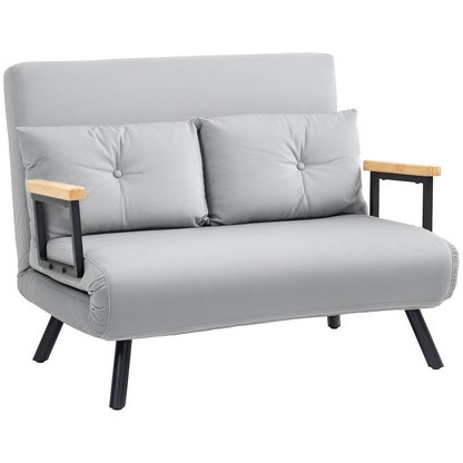 Light grey HOMCOM loveseat sofa bed with adjustable backrest, stylish design, and comfortable seating for small living spaces.