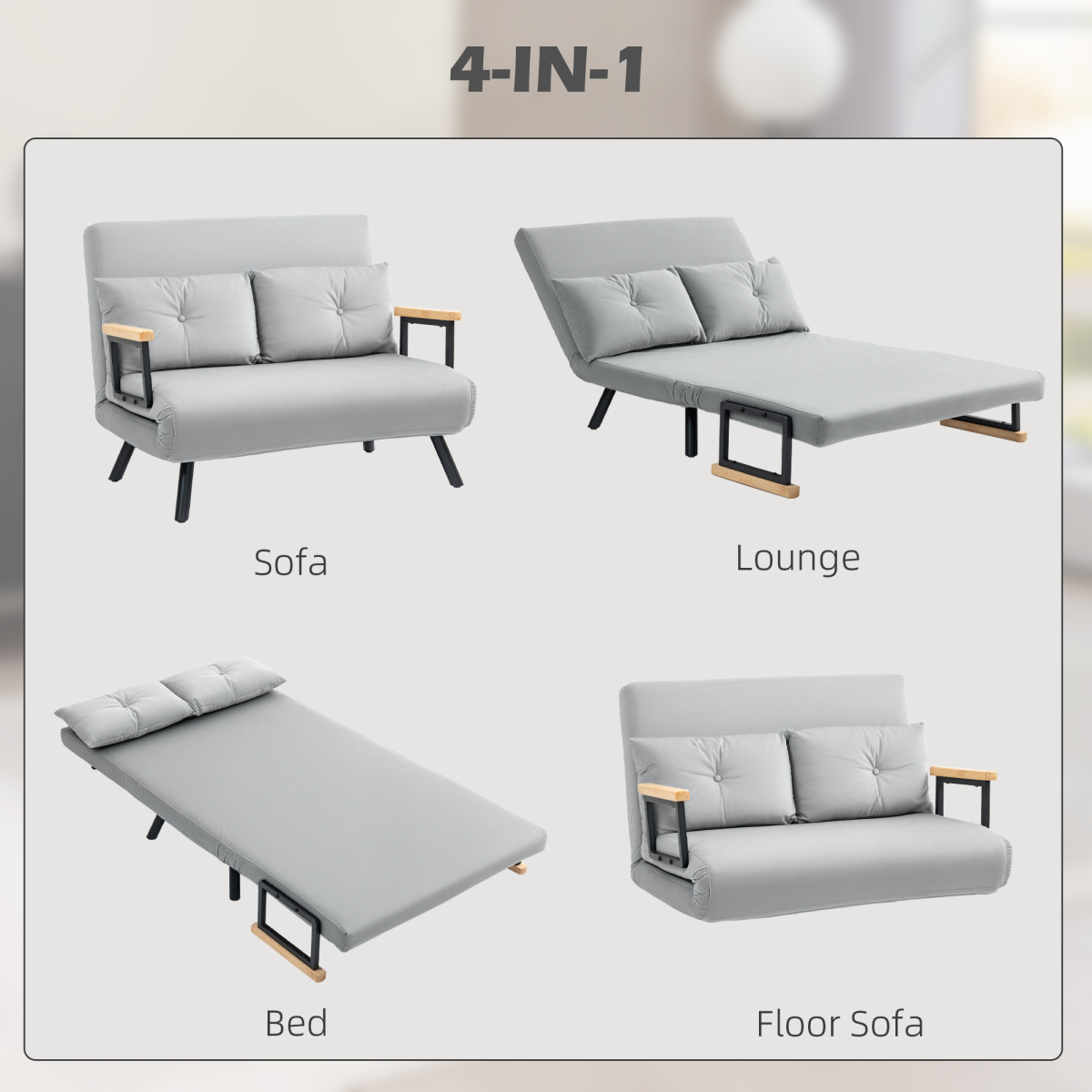 Light grey HOMCOM loveseat sofa bed with adjustable backrest, stylish design, and comfortable seating for small spaces.