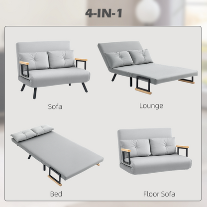 Light grey HOMCOM loveseat sofa bed with adjustable backrest, stylish design, and comfortable seating for small spaces.
