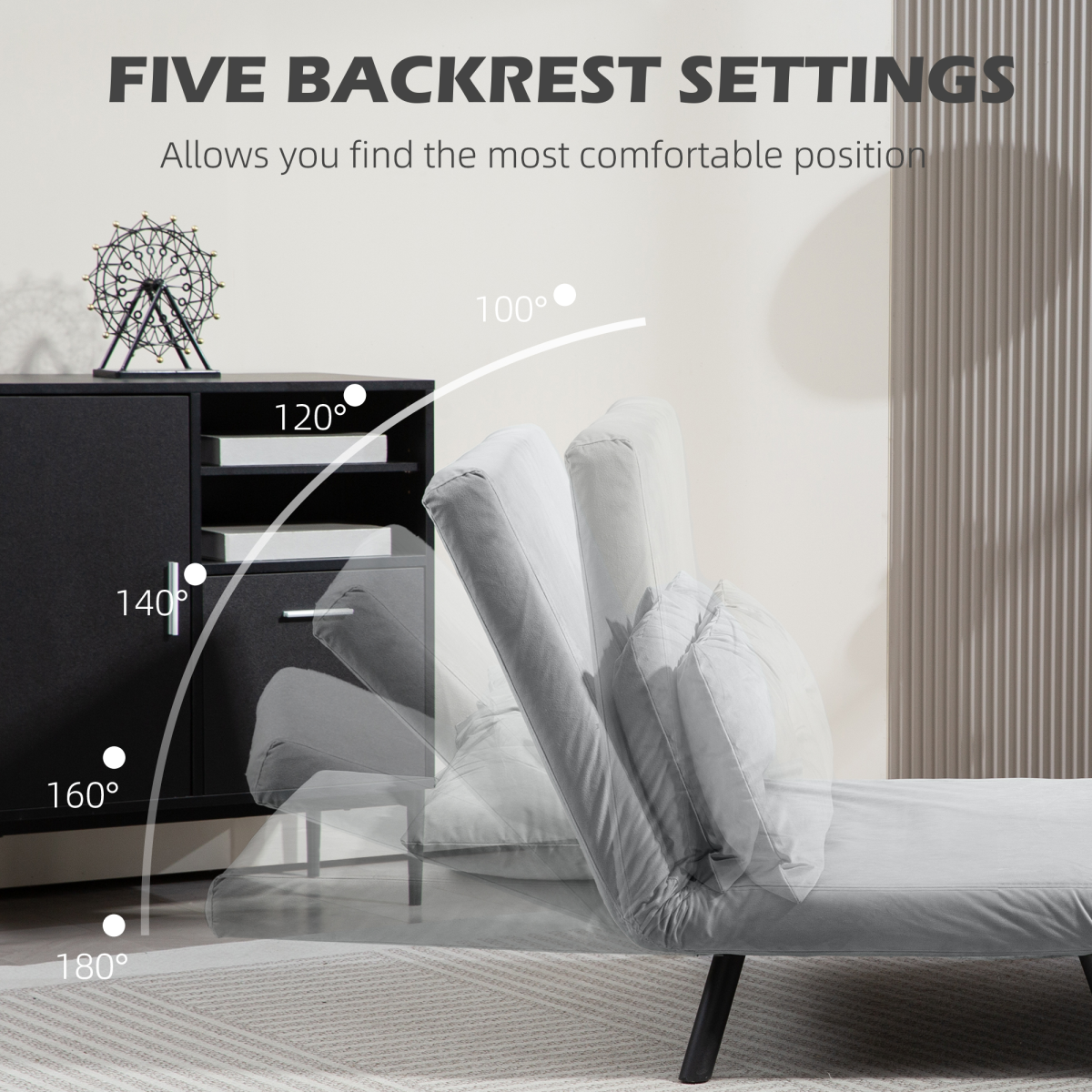 Light grey HOMCOM loveseat sofa bed with adjustable backrest, featuring a stylish, modern design and comfortable seating.