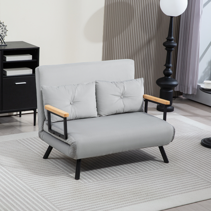 Light grey HOMCOM loveseat sofa bed with adjustable backrest and stylish design, showcasing comfortable seating and modern home decor.