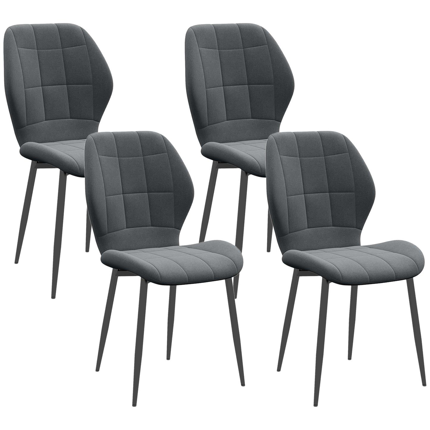 Set of 4 HOMCOM modern kitchen chairs with light grey upholstered seats and sleek design.