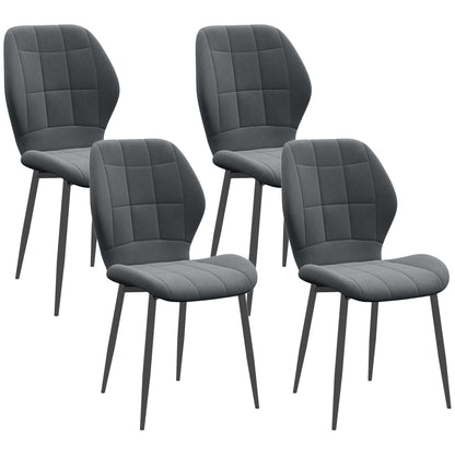 Set of 4 HOMCOM modern kitchen chairs with light grey upholstered seats and sleek design.