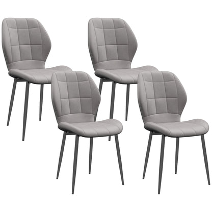 Set of 4 HOMCOM modern kitchen chairs with light grey upholstered seats and sleek design.