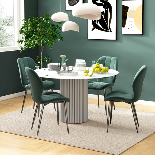 Set of 4 HOMCOM modern kitchen chairs with light grey upholstered seats and sleek design for contemporary dining spaces.