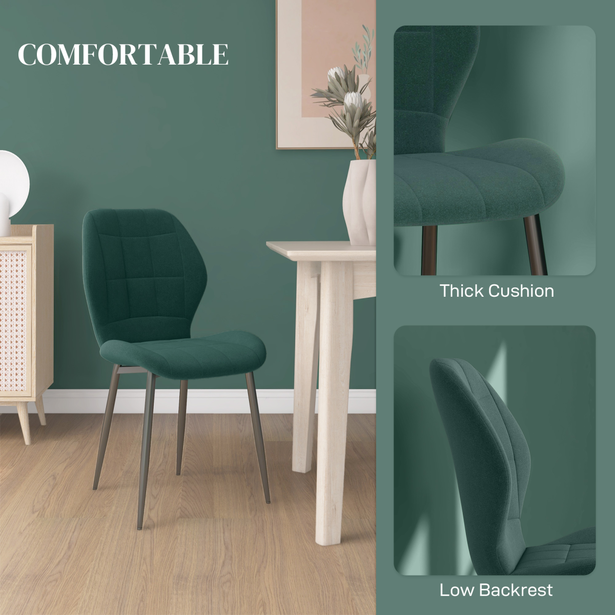Set of 4 modern HOMCOM kitchen chairs with light grey upholstered seats and sleek design, ideal for contemporary dining spaces.