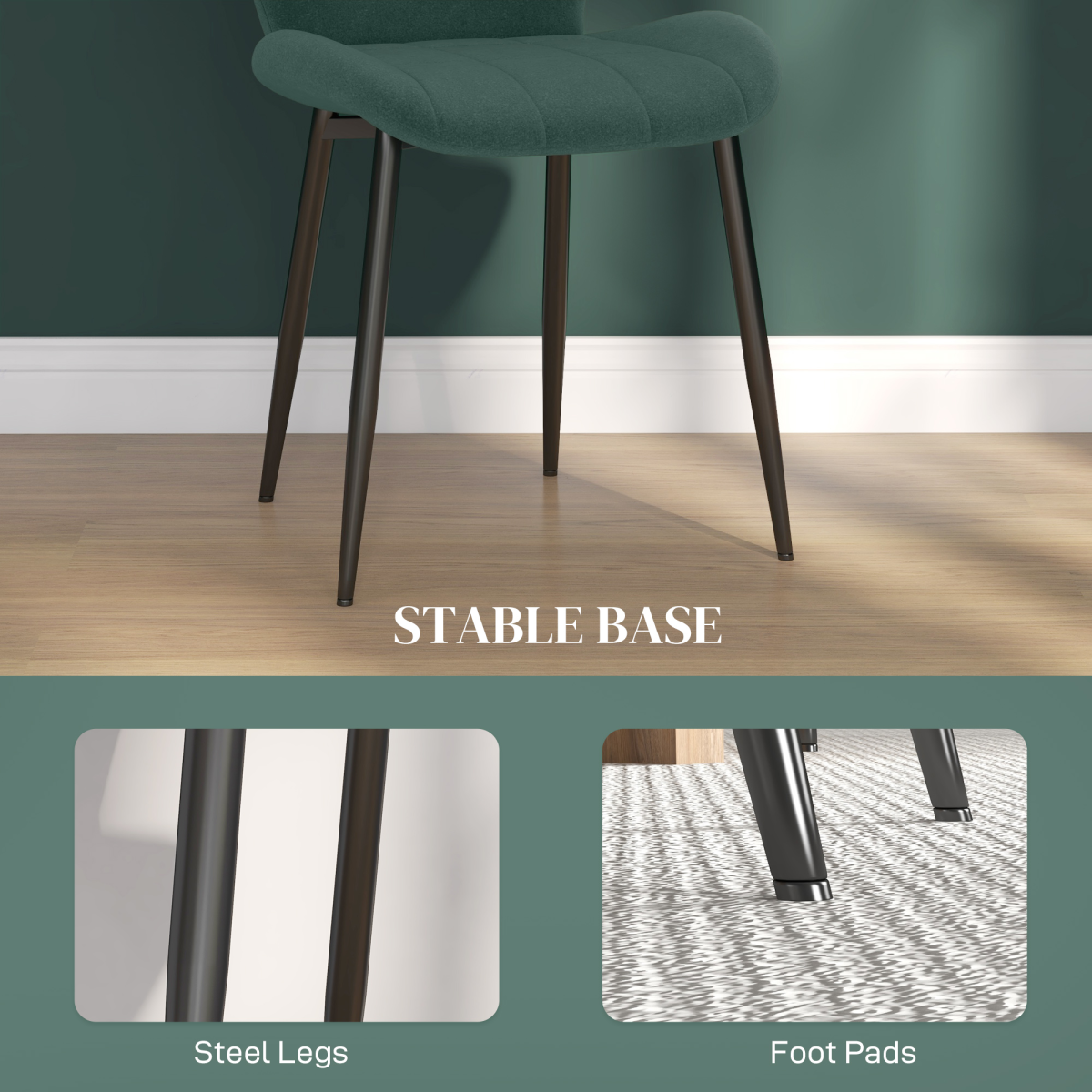 Set of 4 modern HOMCOM kitchen chairs with light grey upholstered seats and sleek design.