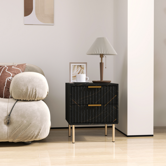 White HOMCOM bedside table with two drawers, modern bedroom cabinet for storage and bedside decor.