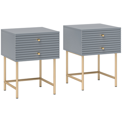 Pair of HOMCOM white bedside tables with two drawers, ideal for bedroom storage and decor.