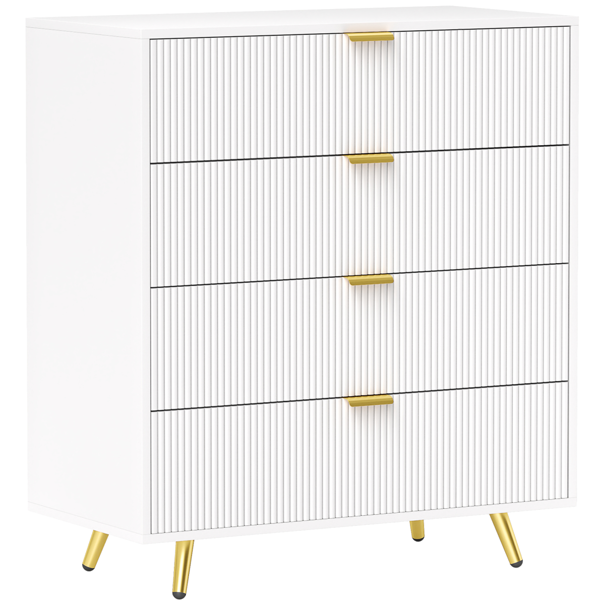 White HOMCOM chest of drawers with four spacious drawers, ideal for bedroom or living room storage.