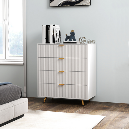 White HOMCOM chest of drawers with four spacious drawers, ideal for bedroom or living room storage and organization.