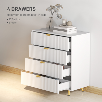 White HOMCOM chest of drawers with four spacious drawers for bedroom or living room storage.