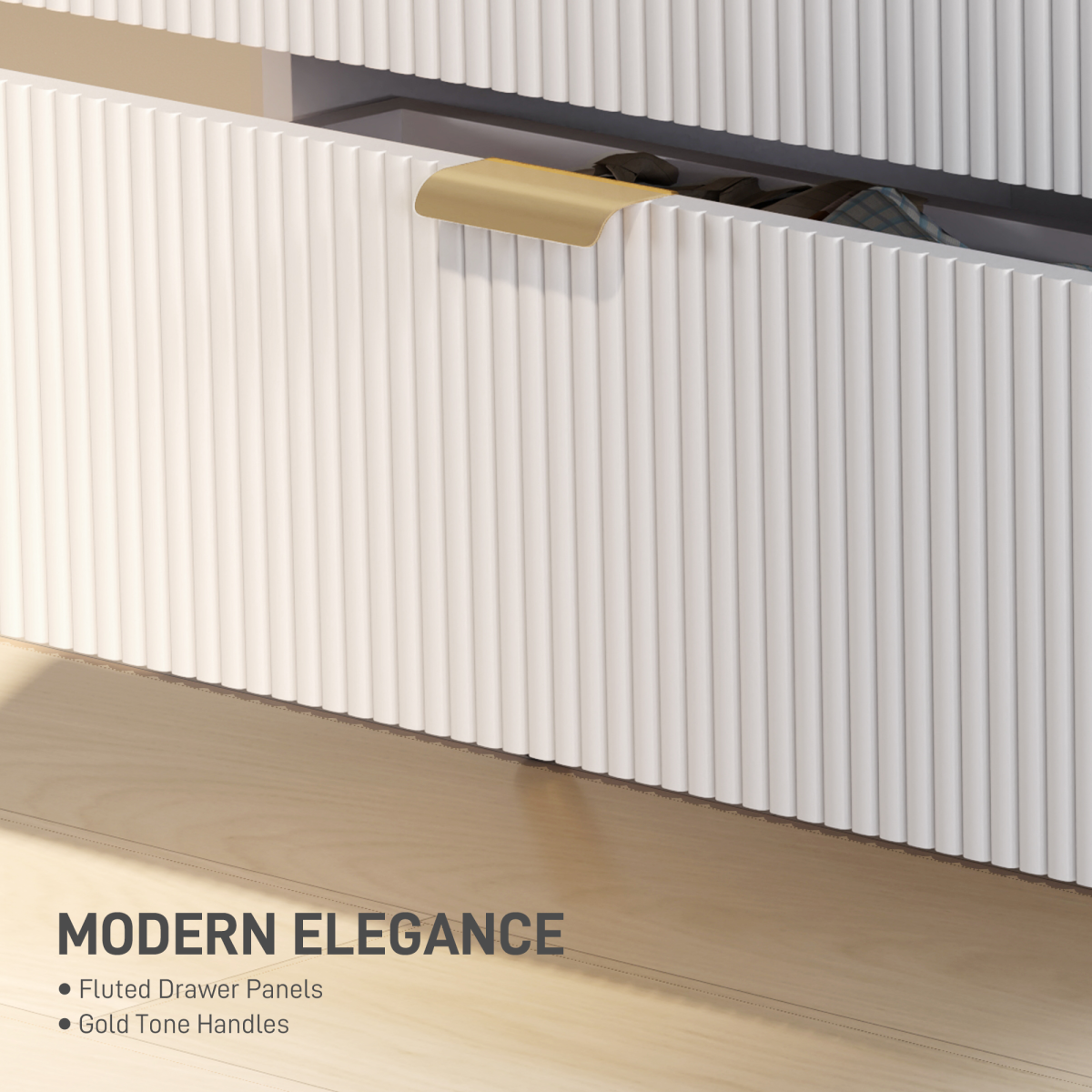White HOMCOM chest of drawers with four spacious drawers for bedroom or living room storage.