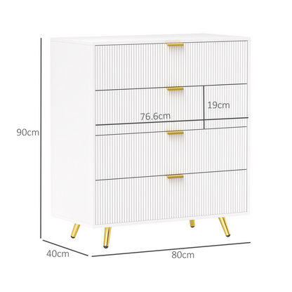 White HOMCOM chest of drawers with four spacious drawers, ideal for bedroom or living room storage and organization.