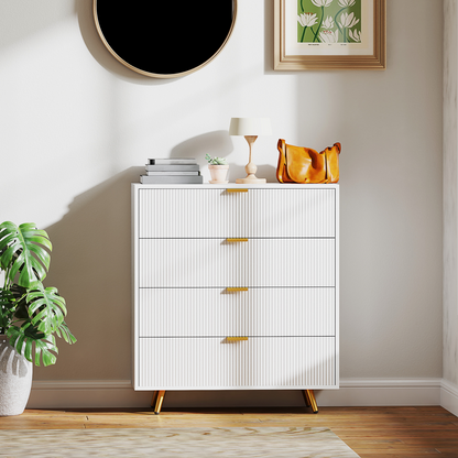 White HOMCOM chest of drawers with four spacious drawers for bedroom or living room storage.