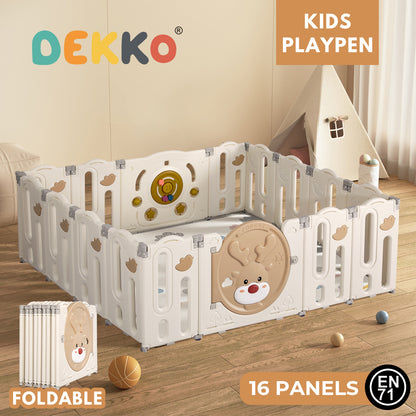 Livoshop Dekko Kids playpen with foldable safety gate, toddler play panels, and game toy for baby safety and entertainment.