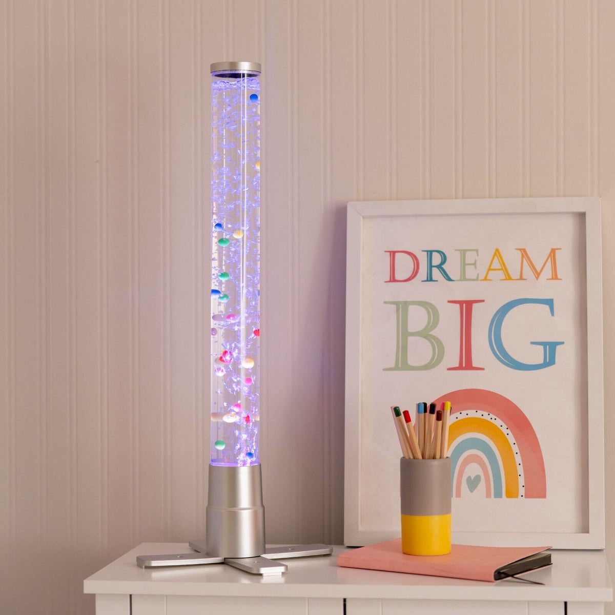 Livoshop LED Bubble Lamp tower with color-changing RGB lighting, sensory bubble tube novelty light, 120cm tall.