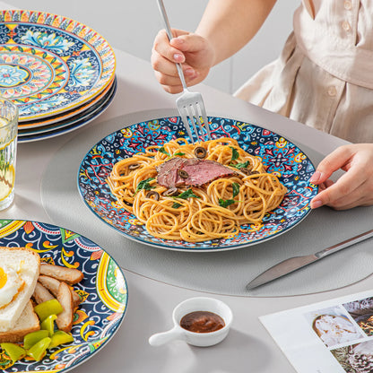 Livoshop 24-piece ceramic dinnerware set includes dinner, dessert, cereal, and pasta bowls in bohemian stoneware style