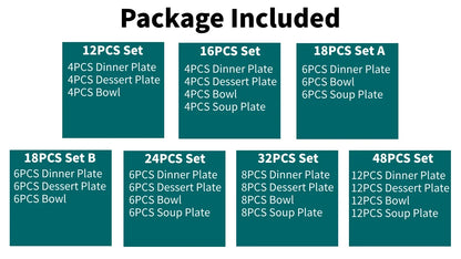 Livoshop 24-piece ceramic dinnerware set with bohemian stoneware design, includes dinner, dessert, cereal, and pasta bowls and plates.