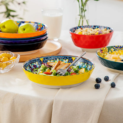 Livoshop 24-piece ceramic dinnerware set with bohemian stoneware design including dinner, dessert, cereal, and pasta bowls