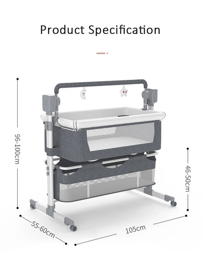 Light grey portable Bluetooth baby crib by Livoshop with auto-rocking and foldable design, ideal for newborns and bedside sleeping.