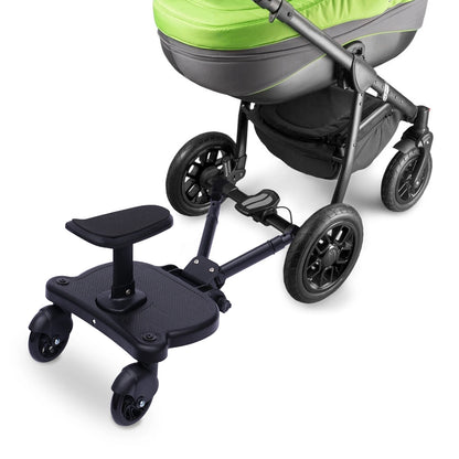 Livoshop black 2-in-1 universal stroller board with detachable seat, pedal adapter, and load capacity up to 25kg for kids riding.