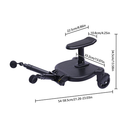 Livoshop black 2-in-1 universal stroller board with detachable seat and pedal adapter for kids ride, supports up to 25kg.