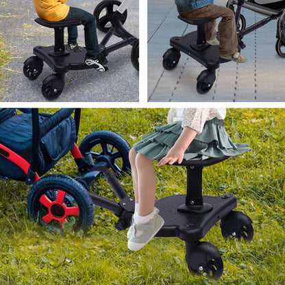 Livoshop black 2-in-1 universal stroller board with detachable seat, pushchair pedal adapter, suitable for kids up to 25kg.