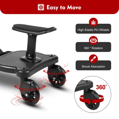 Black Livoshop 2-in-1 universal stroller board with detachable seat, pedal adapter, and kids ride board for up to 25kg load.