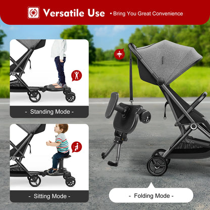 Livoshop black 2-in-1 universal stroller board with detachable seat, pushchair pedal adapter, for kids up to 25kg, suitable for prams.