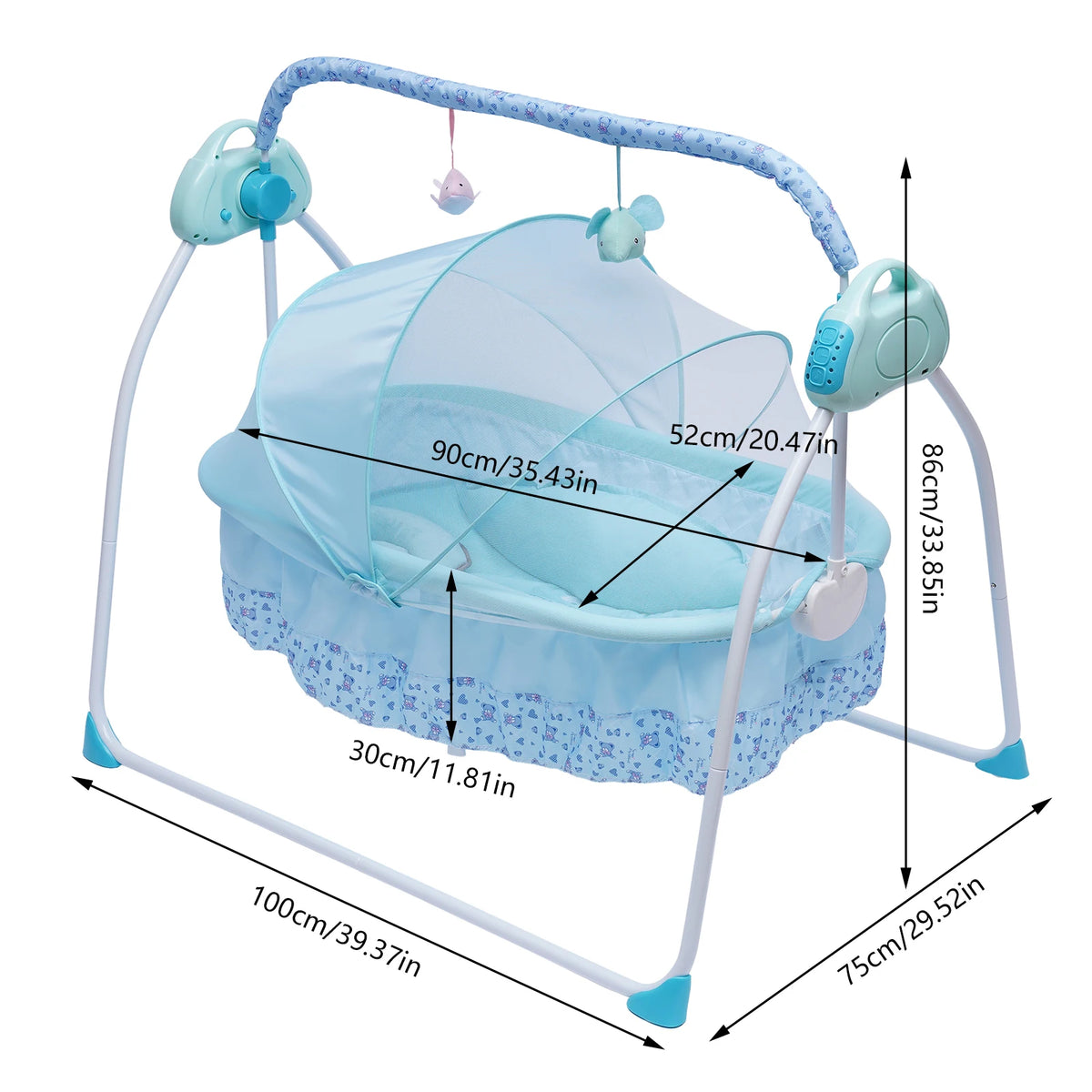 Livoshop electric Bluetooth baby swing cradle with remote control, automatic rocking bassinet, blue color, suitable for infants.