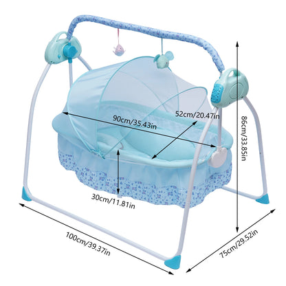 Livoshop electric Bluetooth baby swing cradle with remote control, automatic rocking bassinet, blue color, suitable for infants.