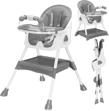 Dark blue 3-in-1 Livoshop baby high chair with foldable design, double-layer dinner plate, and convertible eat-and-play features.