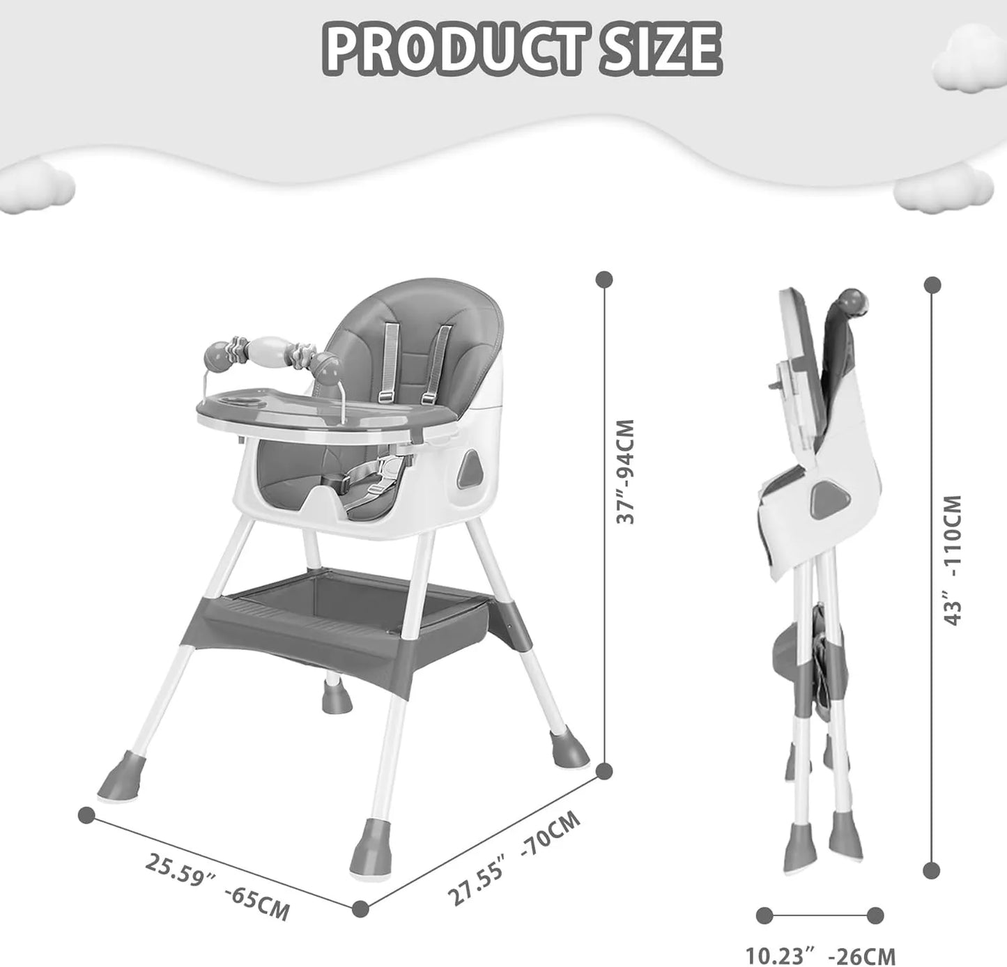 Dark blue 3-in-1 baby high chair by Livoshop, foldable and portable with a double-layer dinner plate for eating and playing.