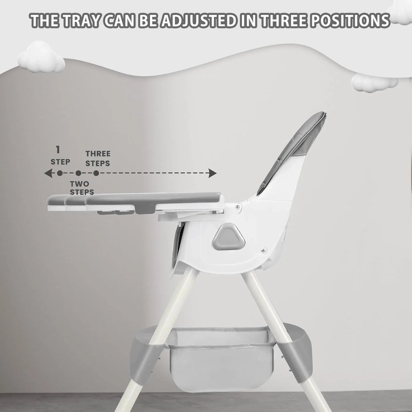 Dark blue 3-in-1 Livoshop baby high chair with foldable design, double-layer dinner plate, and eat & play convertible features.