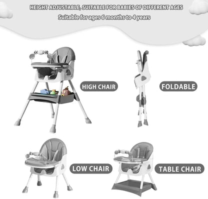 Dark blue Livoshop 3-in-1 baby high chair with foldable design, convertible seating, and double-layer dinner plate for feeding and play.