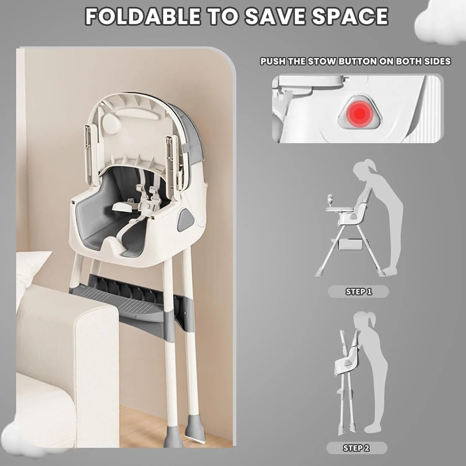 Dark blue 3-in-1 Livoshop baby high chair with foldable, portable design, convertible for eating and playing, featuring a double-layer dinner plate.
