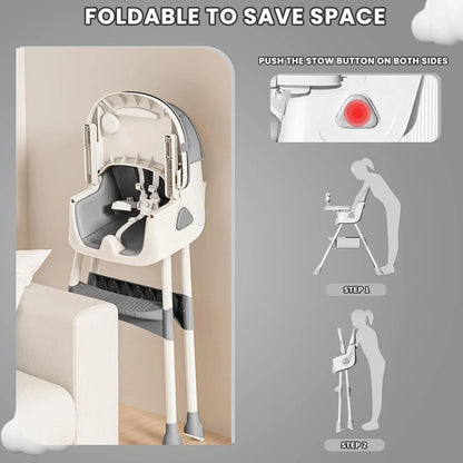 Dark blue 3-in-1 Livoshop baby high chair with foldable, portable design, convertible for eating and playing, featuring a double-layer dinner plate.