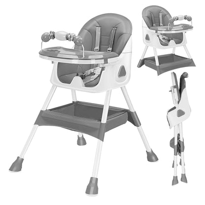 Dark blue Livoshop 3-in-1 baby high chair, foldable and portable with double-layer dinner plate for eating and playing.