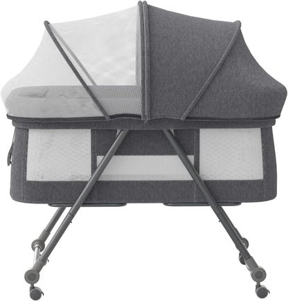 Livoshop 2-in-1 folding baby crib and rocking bassinet in khaki, portable with adjustable height for newborns.