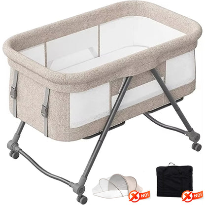 Livoshop 2-in-1 folding baby crib and rocking bassinet in khaki, portable, adjustable for newborns and infants.