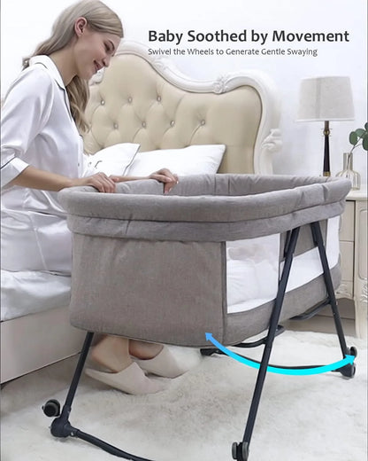 Livoshop 2-in-1 folding baby crib and rocking bassinet in khaki, portable and adjustable for newborns.