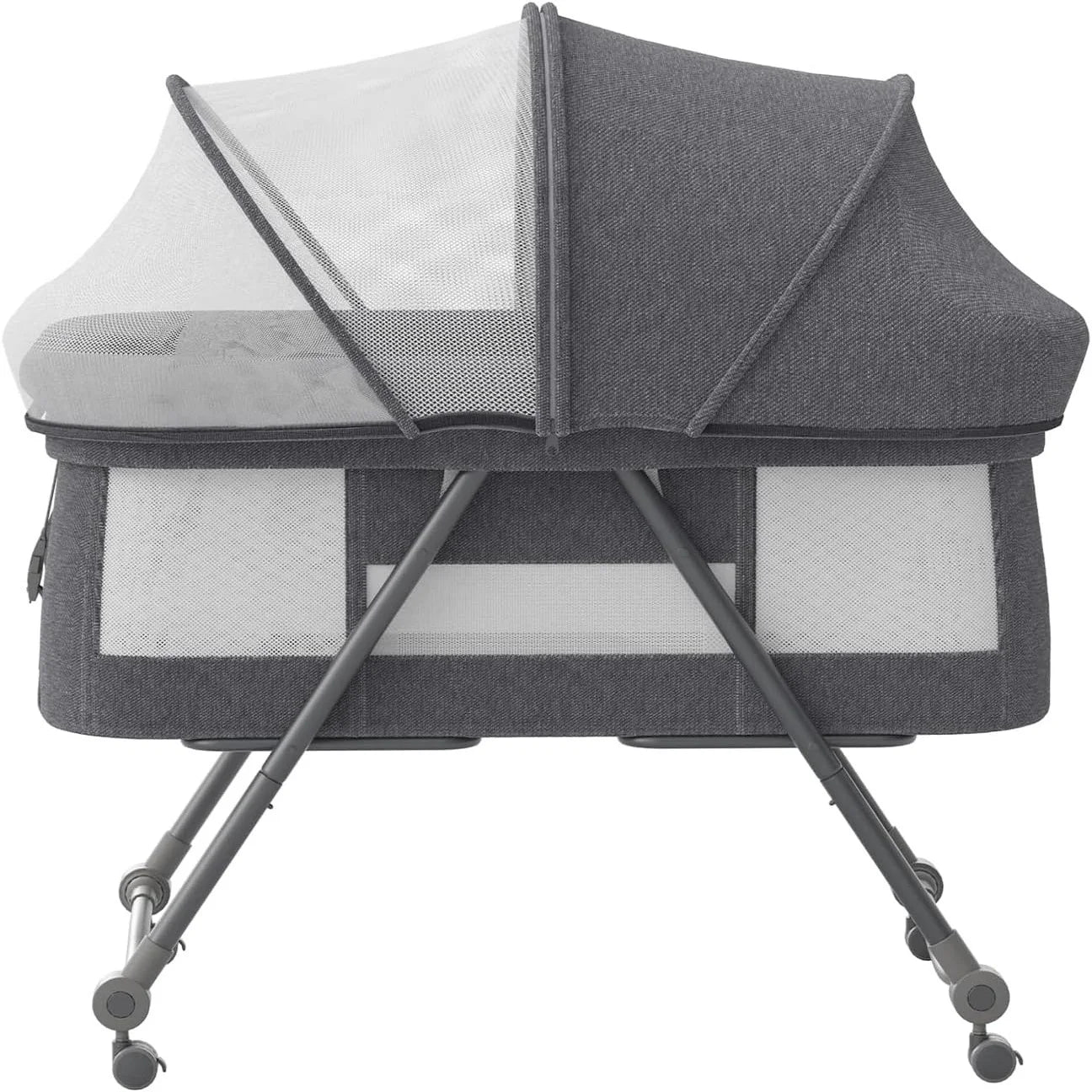 Livoshop 2-in-1 folding baby crib and rocking bassinet in khaki, portable with adjustable features for newborns.