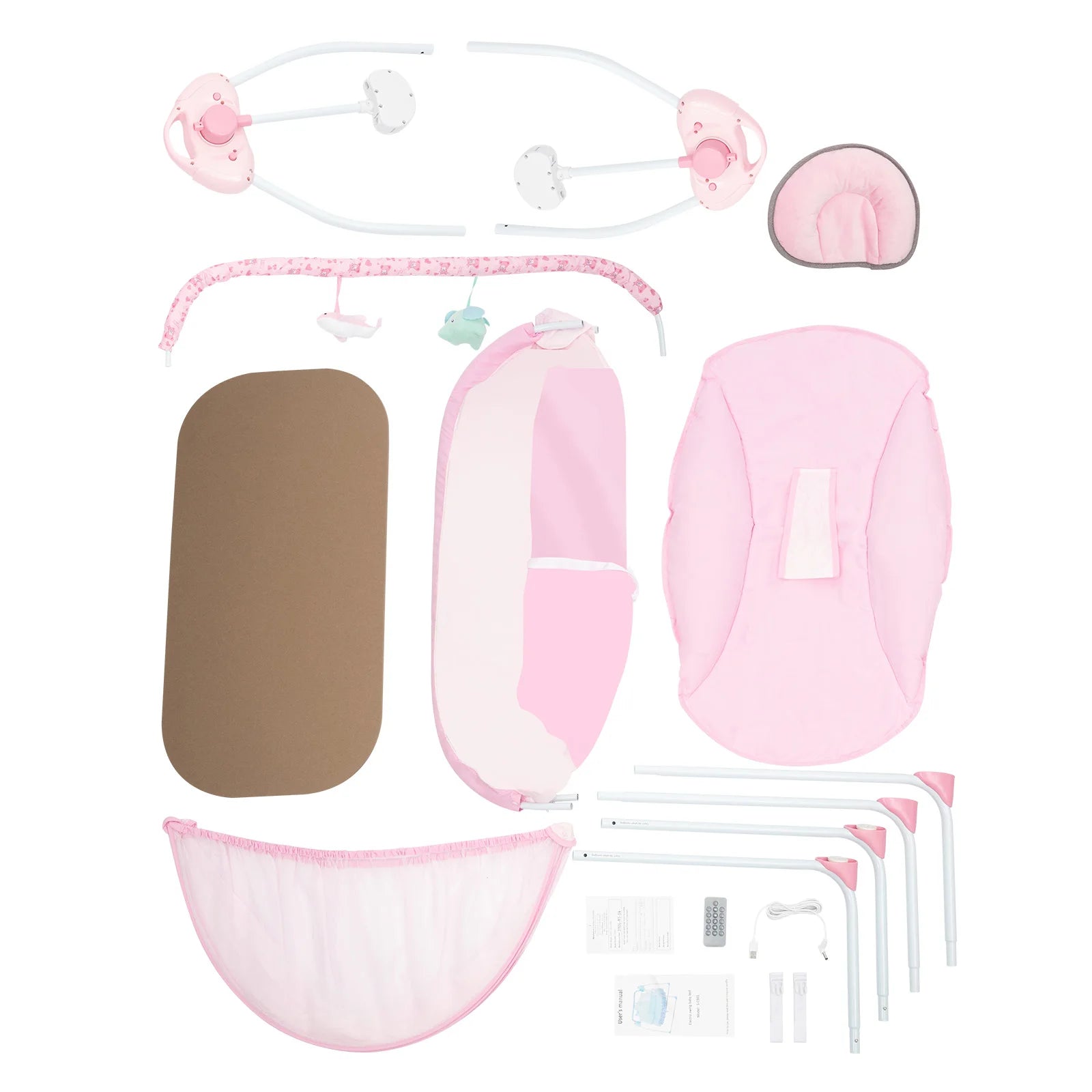 Pink electric baby cradle swing by Livoshop with remote control and USB charging, designed for newborns to gently rock and soothe.