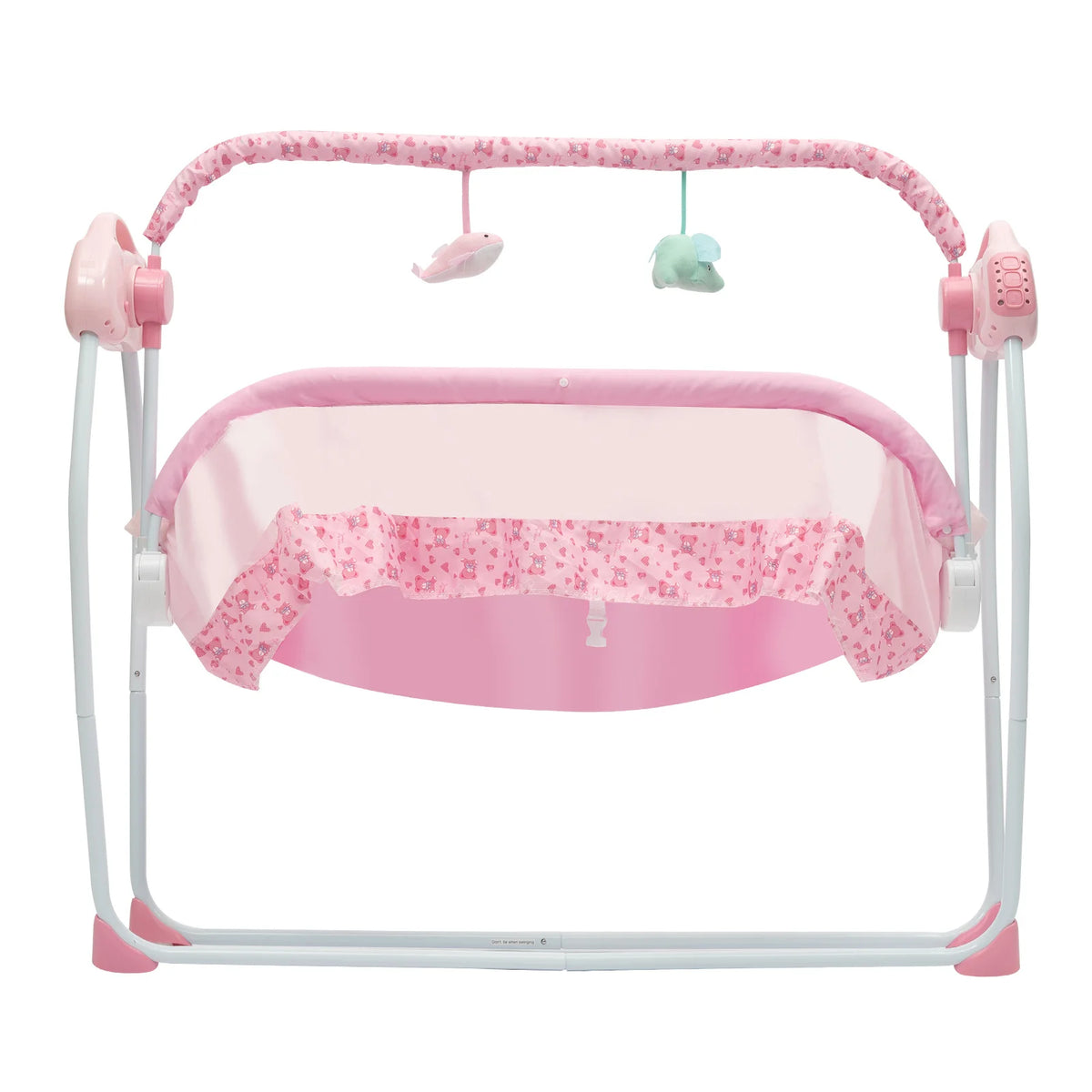 Pink electric baby cradle swing by Livoshop with remote control and USB for automatic rocking, designed for newborns.