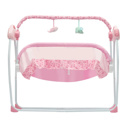 Pink electric baby cradle swing by Livoshop with remote control and USB for automatic rocking, designed for newborns.